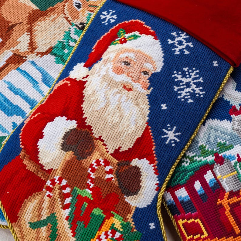 Personalized Christmas Stockings, Needlepoint Family Stockings, Embroidered Velvet Stocking with Name, Luxury Vintage Christmas Decor image 13