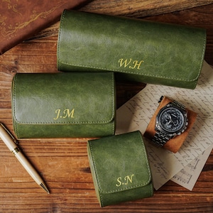 Personalized  Leather  Watch Box, Initials  Watch  Travel  Case, Groomsmen  Gift, Gift for Him,1/2/3 Slot Options