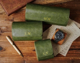 Scatola portaorologi in pelle personalizzata, custodia da viaggio per orologi con iniziali, regalo per testimoni dello sposo, regalo per lui, opzioni con 1/2/3 scomparti