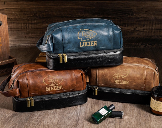 Leather Toiletry Bag for Football Players,Personalized Gift for Football Lover,Men's toiletry bag,Christmas Gift for Men, Team Gift Ideas