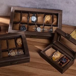 Caja de reloj de cuero personalizada, estuche para reloj grabado a medida, almacenamiento de relojes, regalo de aniversario, regalos para marido imagen 6