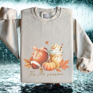 Tis the Season Fall Sweatshirt, Pumpkin Spice Coffee Football Sweater, Autumn Cozy Shirt, Thanksgiving Shirt, Fall Vibes, Womens Fall Outfit