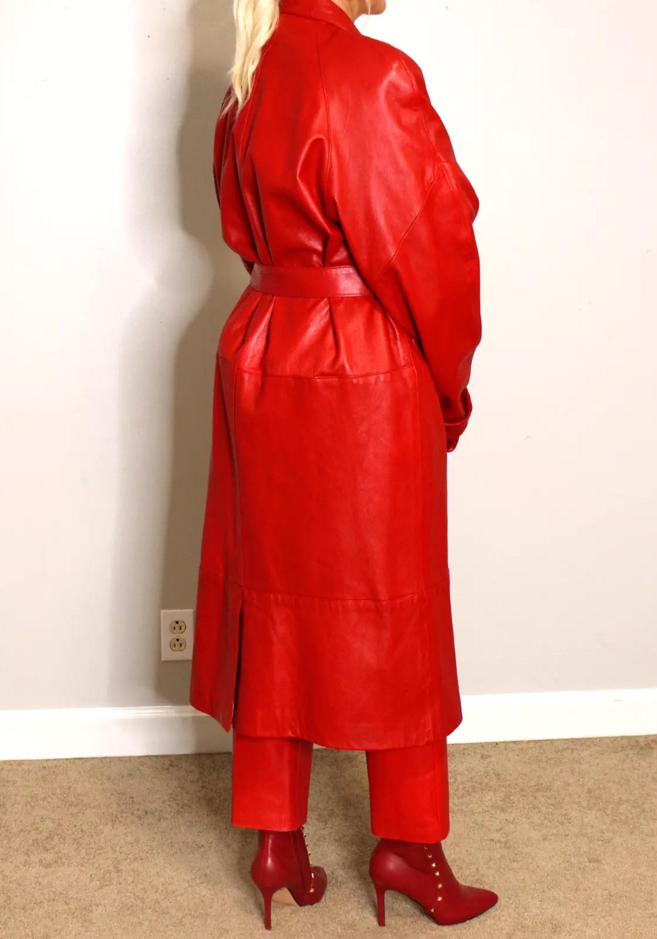 ヴィンテージレディースレッドレザートレンチコート - シープスキン