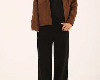 Women's Brown Suede Jacket – Vintage Suede Trucker Jacket – Shirt Style Real Suede Leather Jacket – Casual Button Up Suede Coat