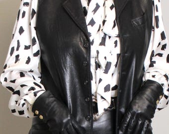 Women’s Black Leather Vest | Vintage Style Sheepskin Leather Vest | Western Style Leather Waistcoat | Handmade Leather Outerwear