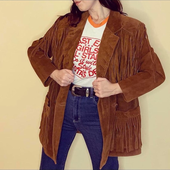 Women's Brown Suede Leather Jacket | 70s Western Fringe Jacket | Vintage Suede Tassel Jacket | Handmade Suede Coat