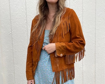 Vintage 1990s G4000 Fringe Suede Leather Jacket / Fall Outerwear