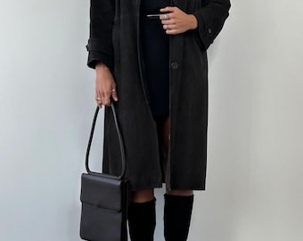 Women Dark Brown Suede Coat | Vintage 1970s Suede Trench Coat | Bohemian Y2k Long Suede Leather Coat | Gift For Her