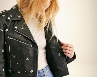Handmade Studded Black Leather Moto Jacket: Gothic Punk Rock Style