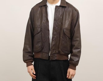 Vintage Brown Leather Bomber Jacket: Men's G-1 Aviator Leather Jacket
