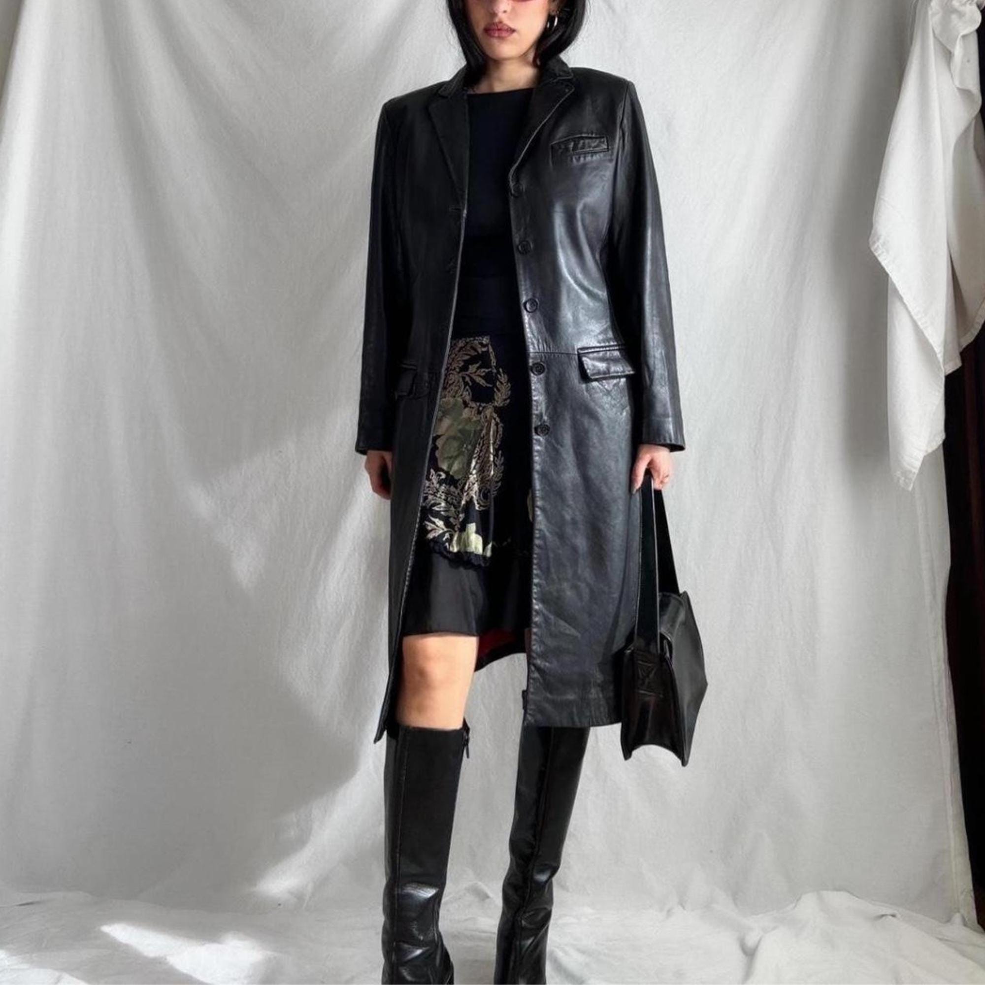 Vintage 90s Black Trench Coat - Etsy