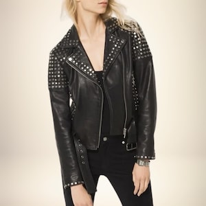 Studded Black Leather Biker Jacket: Handmade Steampunk Moto Jacket