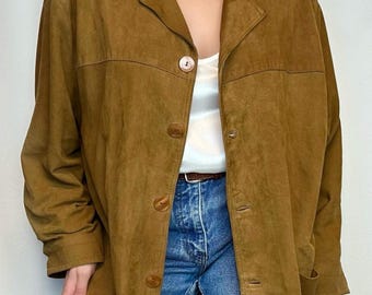 Vintage 70s Women’s Brown Suede Jacket – Genuine Button-Up Suede Leather Blazer | Retro Minimalist Suede Coat | Gift For Her