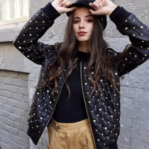Studded Leather Jacket For Women | Black Gothic Biker Jacket | Punk Rock Heavy Metal Stud Jacket | Handmade Steampunk Halloween Jacket |