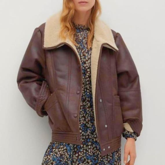 Women's B3 Bomber Shearling Jacket | Vintage Brown 90's Leather Jacket | Boho Aviator Jacket | Winter Jacket Women