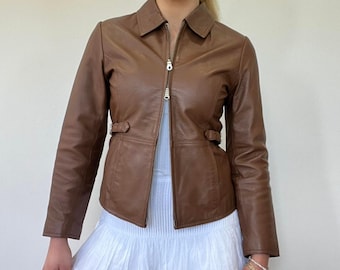 Women's Brown Genuine Leather Jacket | Real Leather Zip-Up Jacket | Minimalist Leather Blazer | Classic Leather Outerwear | Gift For Her