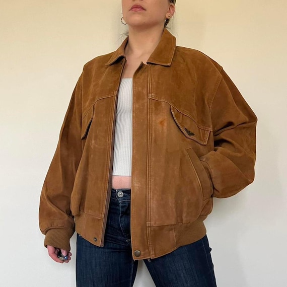 Vintage Suede Bomber Jacket Women | Oversized 70s Brown Suede Leather Jacket | Retro Bomber Jacket | Bohemian Suede Outerwear