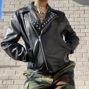 Womens Black Studded Leather Jacket | Gothic Silver Stud Steampunk Jacket |