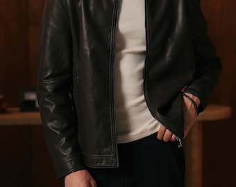 Men’s Dark Brown Leather Jacket - Real Leather Biker Jacket - Minimalist Leather Motorcycle Jacket- Handmade Men’s Jacket