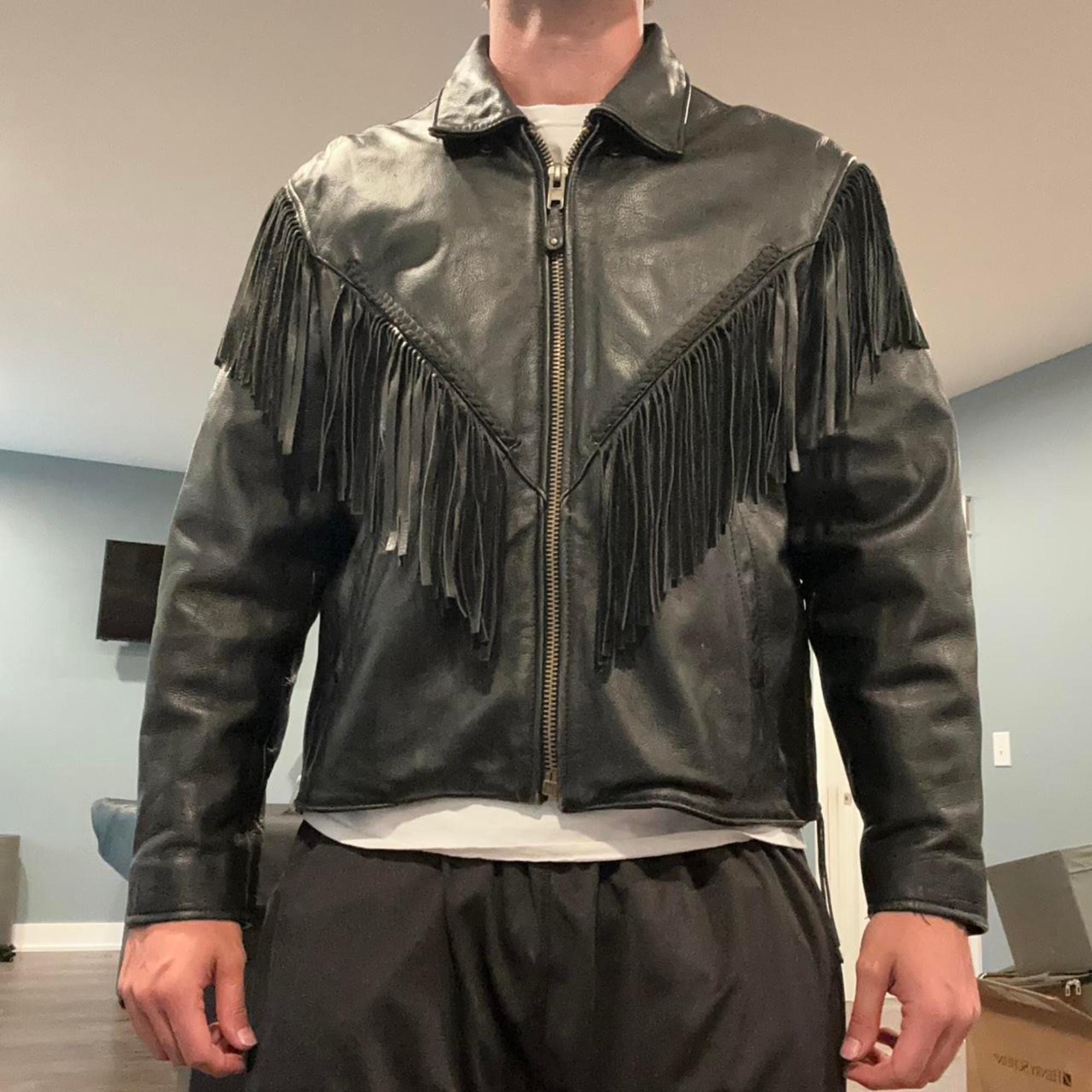 Men's Genuine Leather Fringe Jacket | Black Western Leather Jacket