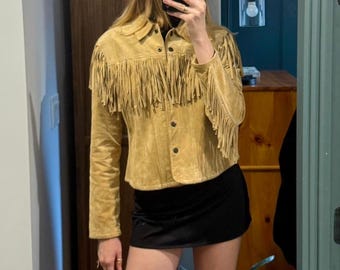 Vintage 1990s G4000 Fringe Suede Leather Jacket / Fall Outerwear