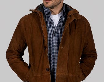 Men's Brown Suede Leather Coat | Vintage Style Suede Jacket | 70s Western Leather Coat | Classic Leather Outerwear | Gift for Him