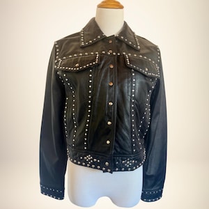 Women Black Studded Leather Jacket | Gothic Punk Rocker Jacket | Edgy Steampunk Outerwear | Handcrafted Real Leather Biker Jacket |