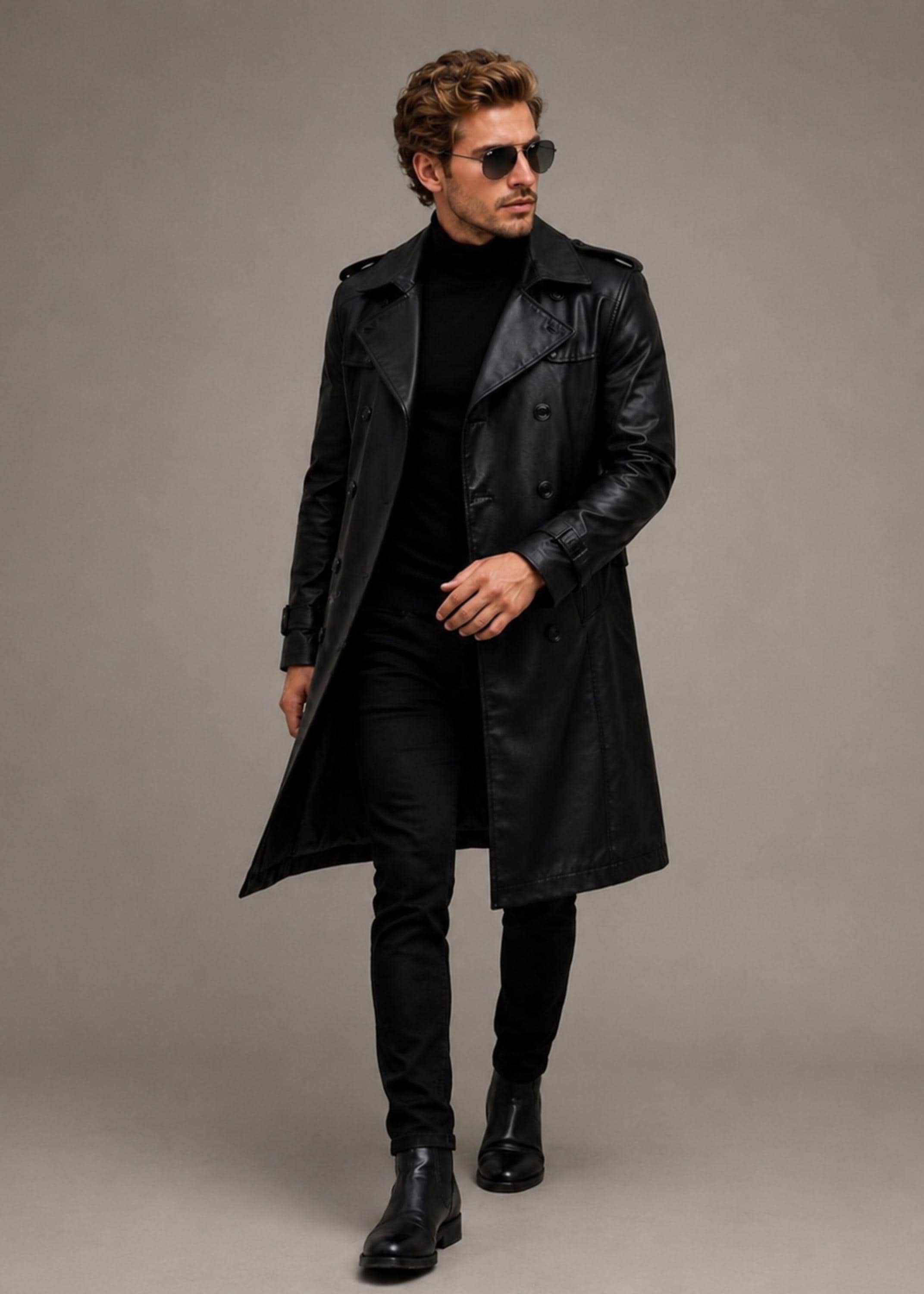90s Black Trench Coat - Etsy