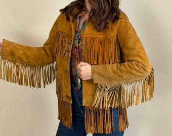 Vintage Suede Leather Jacket | Women's Brown Fringe Jacket | 70s Western Tassel Jacket