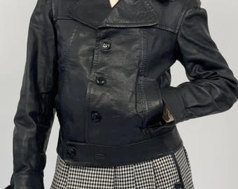 ジャケット・アウター 90s vintage short leather jacket black Women Cropped Leather Jacket – 90s Vintage Black Short Jacket