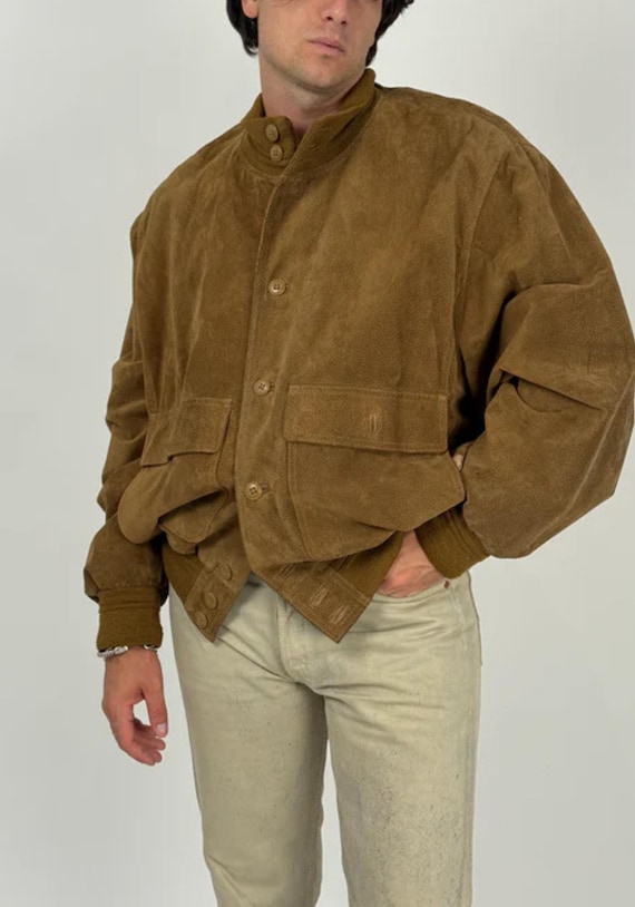 Men's Brown Suede Leather Bomber Jacket - 70s Vintage Suede Leather Jacket - Western Suede Jacket Men - Boho Leather Outerwear