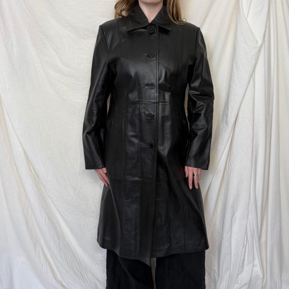 1970's Vintage Leather Long Coat | Women Black Western Leather