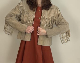 Women Brown Suede Leather Jacket | 70s Cropped Fringe Jacket | Handmade Western Biker Tassel Jacket