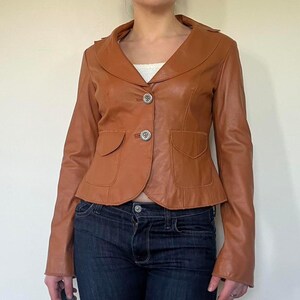 Women’s Brown Real Leather Jacket – Vintage Cropped Leather Coat with Button Closure | Retro Leather Blazer Jacket | Women Leather Outerwear