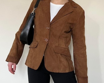 Women's 70s Suede Leather Coat | Vintage Brown Suede Blazer Jacket | Western Style Genuine Suede Outerwear | Boho Fallout Coat