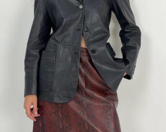 Vintage 90s Black Leather Jacket | Soft Sheepskin Leather Blazer | Minimalist Y2K Button Up Leather Coat | Classic Leather Outerwear |