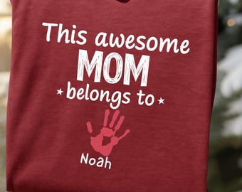 Personalized Mom T-Shirt - Custom Handprint Names, Mother's Day Gift