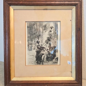 Antique Leon Augustin LHermitte French Etching-&quot;Washerwoman of Saint Malo&quot;