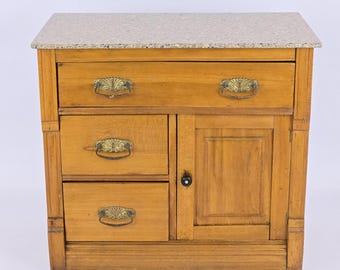 Vintage/Antique Eastlake Victorian Wood Washstand Commode w/Granite Top