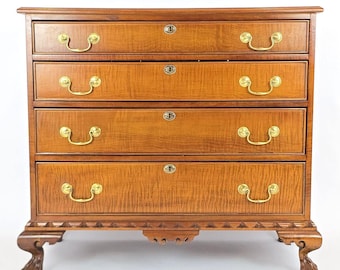 Banks Coldstone Georgian Chippendale Figured Wood 4 Drawer Chest 1990s