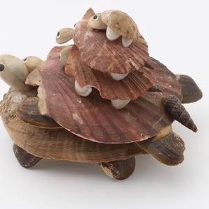 Vintage Japanese Shell Art Turtle Figurine Unique Handcrafted Sea Shell Sculpture Home Decor