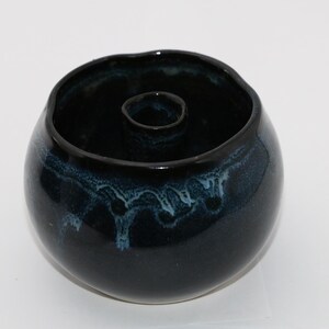 Unique Japanese Vintage Blue Drip Glaze Ikebana Vase | 1970s Art Pottery | Cute Flower Arrangement Container