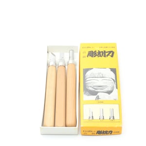 Juego de 3 cinceles japoneses antiguos para tallar madera, de acero al carbono, con hojas planas y oblicuas de 13 cm.