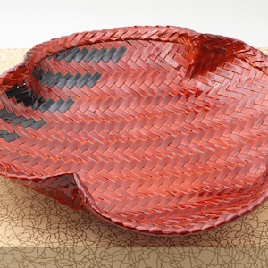 Vintage Japanese Lacquer Style Woven Kashiki Candy Tray Red Serving Basket Unused with Box