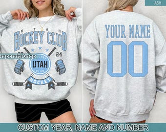 Personalisiertes Utah Mammut-Sweatshirt, Utah Mammoth Rundhalsausschnitt, Utah Hockey-Shirt, kundenspezifisches Hockey-Shirt, Hockey-Nummern-Shirt
