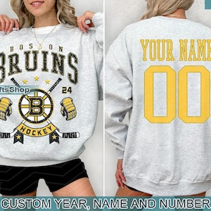 Personalized Boston Bruins Sweatshirt, Boston Bruins crewneck, Boston Hockey shirt, Custom Hockey Shirt, Hockey Number Shirt