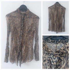 Womens 100% Silk Blouse Top Size 18 Brown Black Animal Print Boho Xmas Christmas Party Smart Wedding Ladies Retro 50s 80s Style