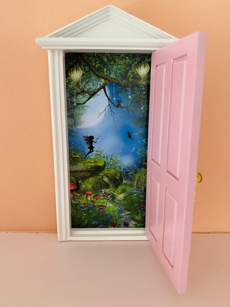 Pink wooden opening tooth fairy door miniature wooden door, opening or non-opening image 3