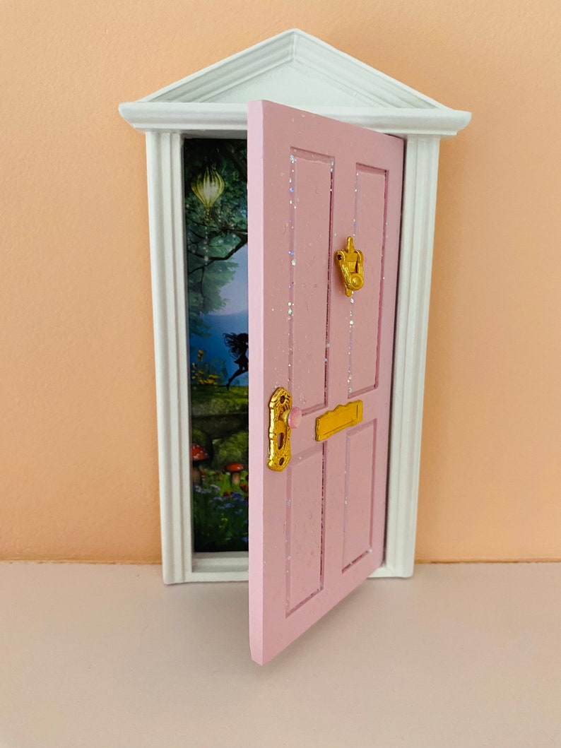 Pink wooden opening tooth fairy door miniature wooden door, opening or non-opening image 2