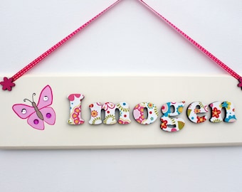 Butterfly bedroom door sign / floral name sign